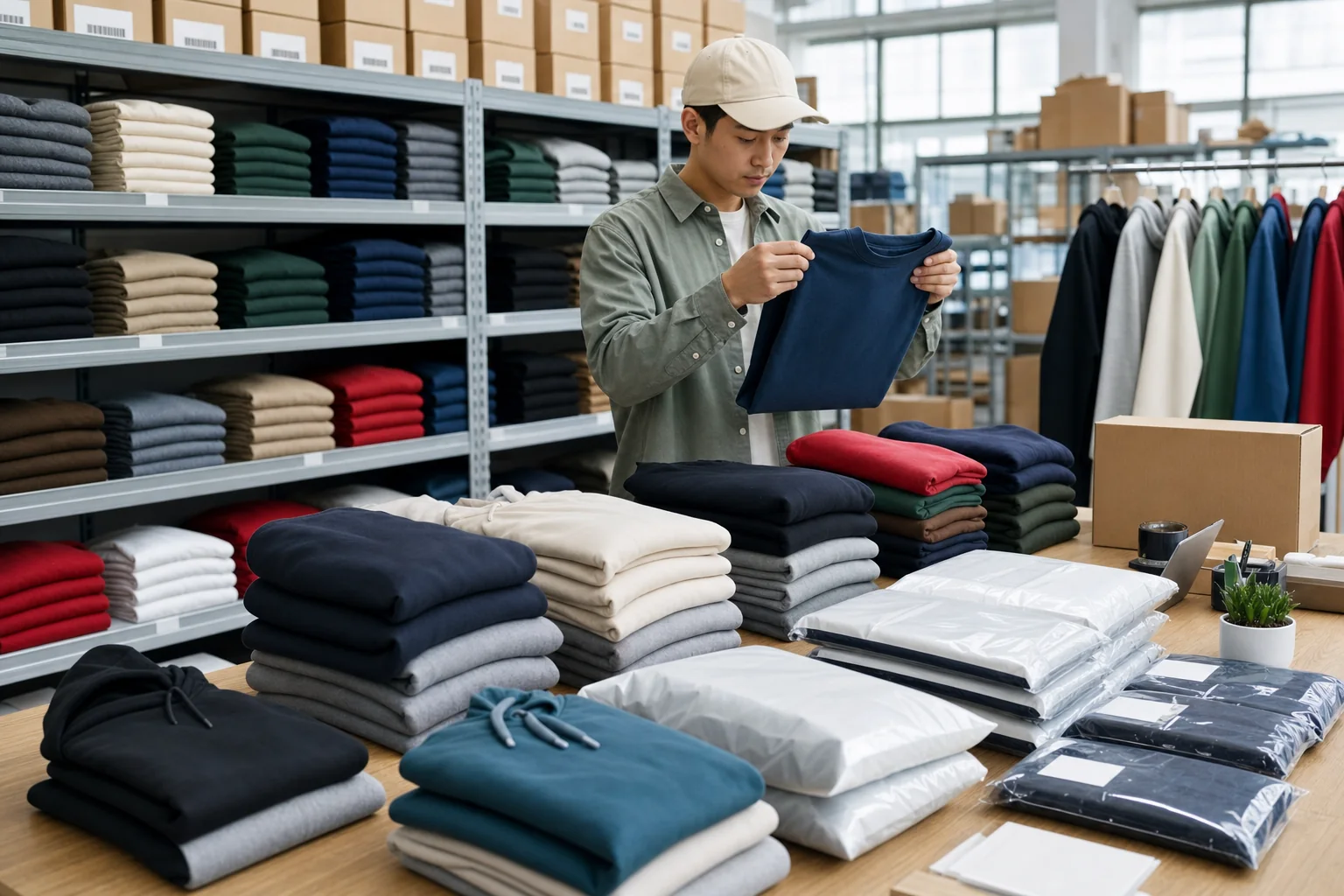 Ozon Clothing Supplier buyers reviewing T-shirt styles, colors and decoration