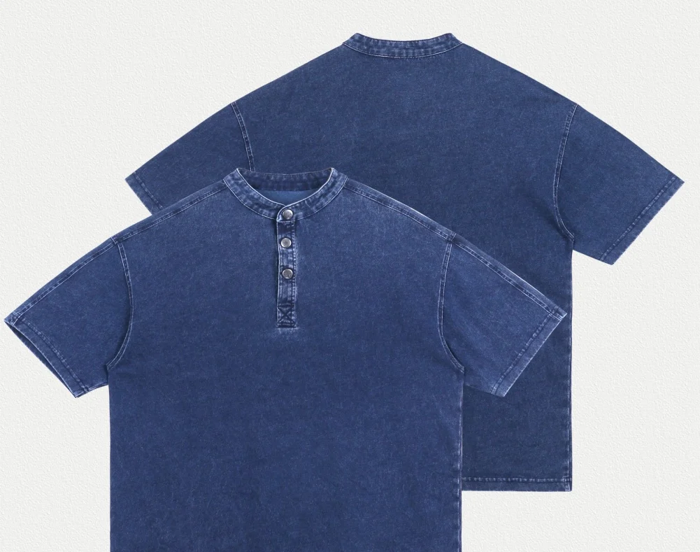 240gsm indigo washed Henley футболка