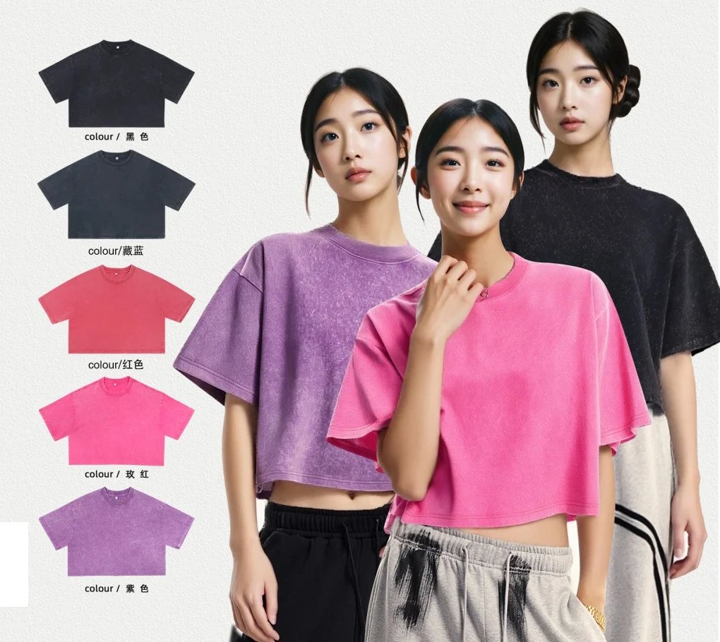240gsm washed хлопок women's cropped футболка